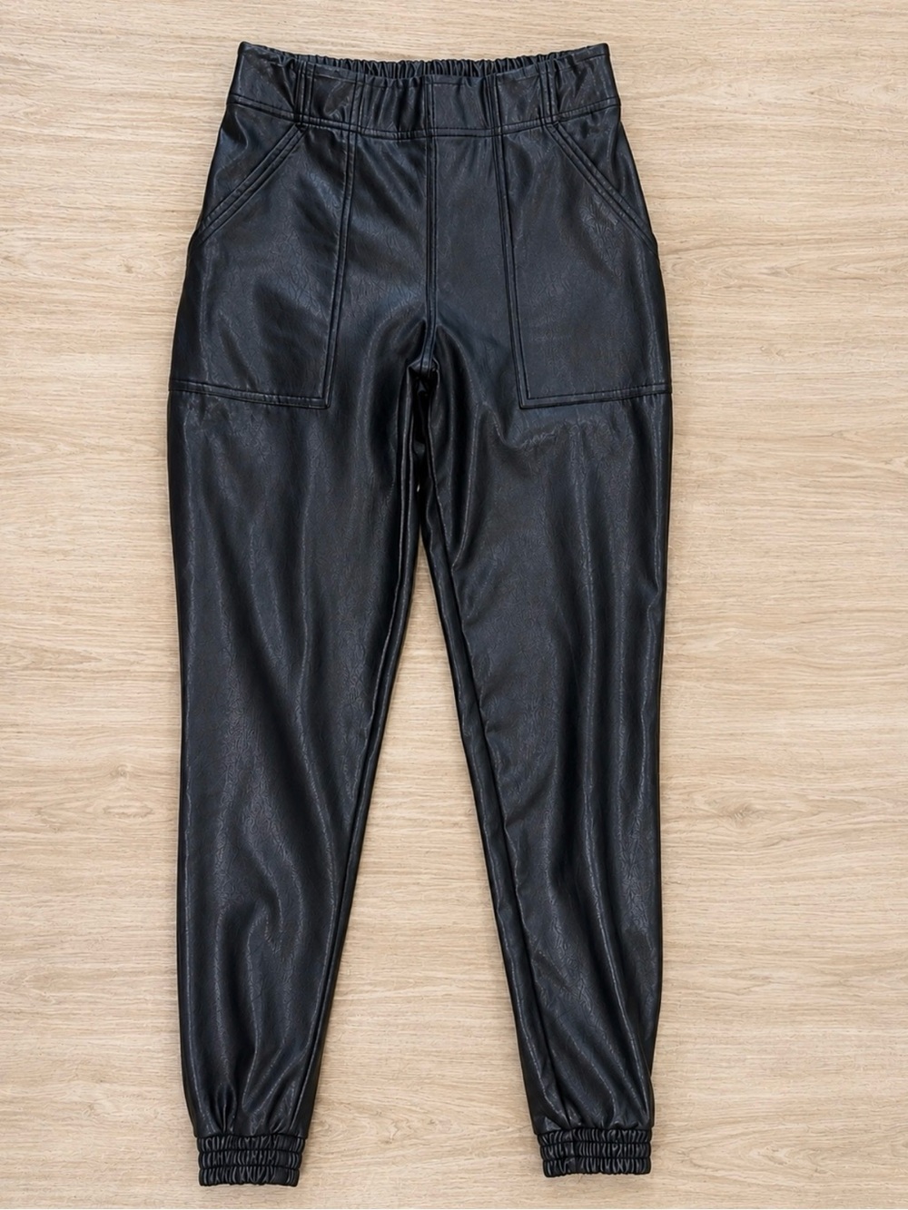SPANX Black Faux Leather Jogger Pants